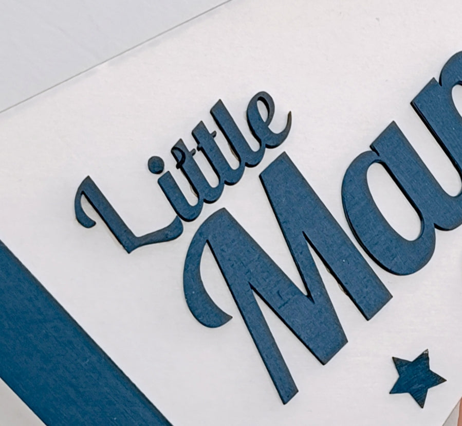 Wooden "Little Man Cave" Pennant Flag Wall Plaque - Kids Bedroom Decor