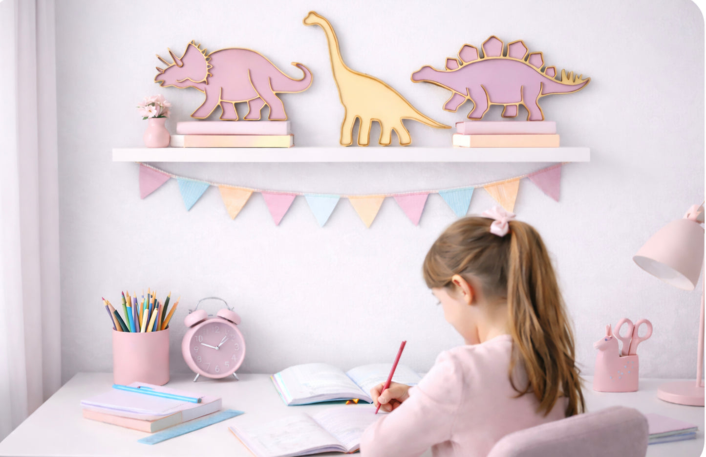 Dinosaur Wall Plaques Set of 3 - Wooden Dino Nursery Wall Decor - Stegosaurus Triceratops Brontosaurus Kids Bedroom