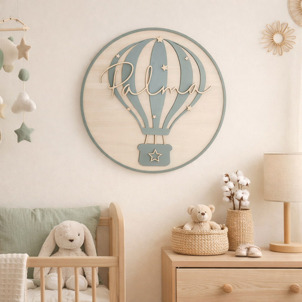 Personalised Wooden Hot Air Balloon Wall Decor - Nursery Name Sign | Nursery Wall Decor