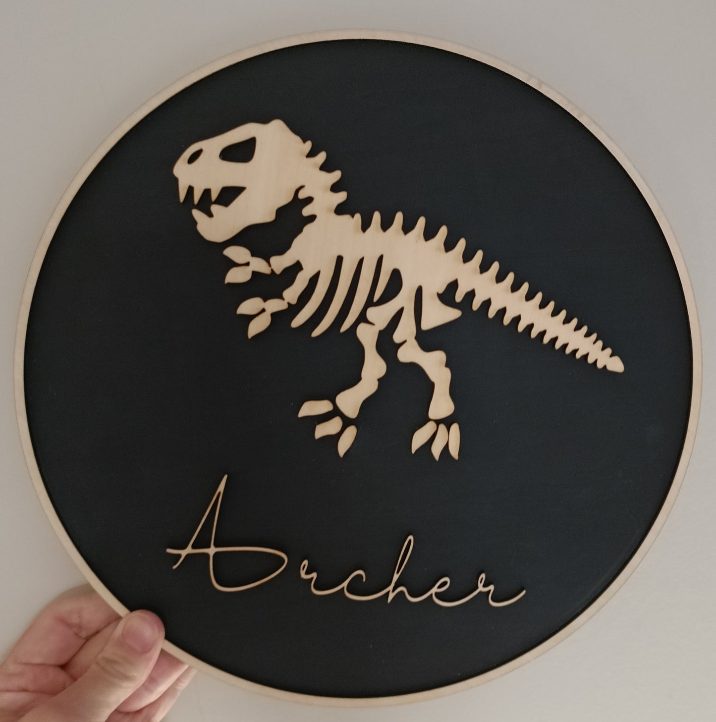 Large, Black, Personalised,T-rex, Skeleton, Wall/door Plaque