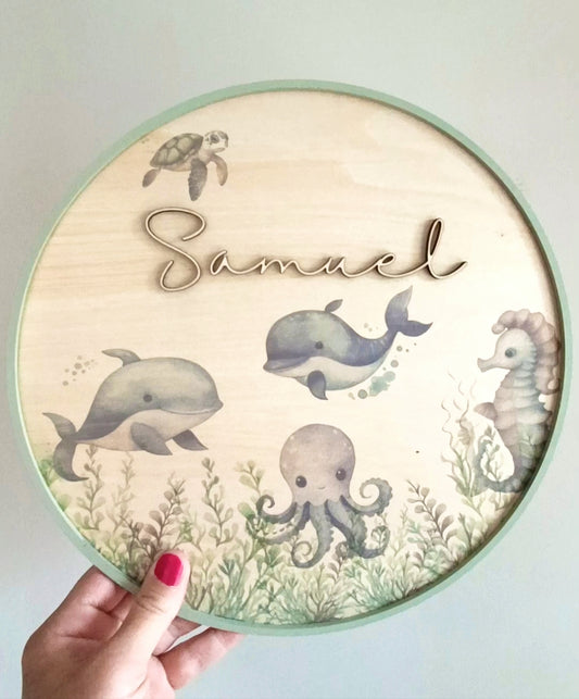 A Large, Wooden, Ocean, Wall/Door Plaque