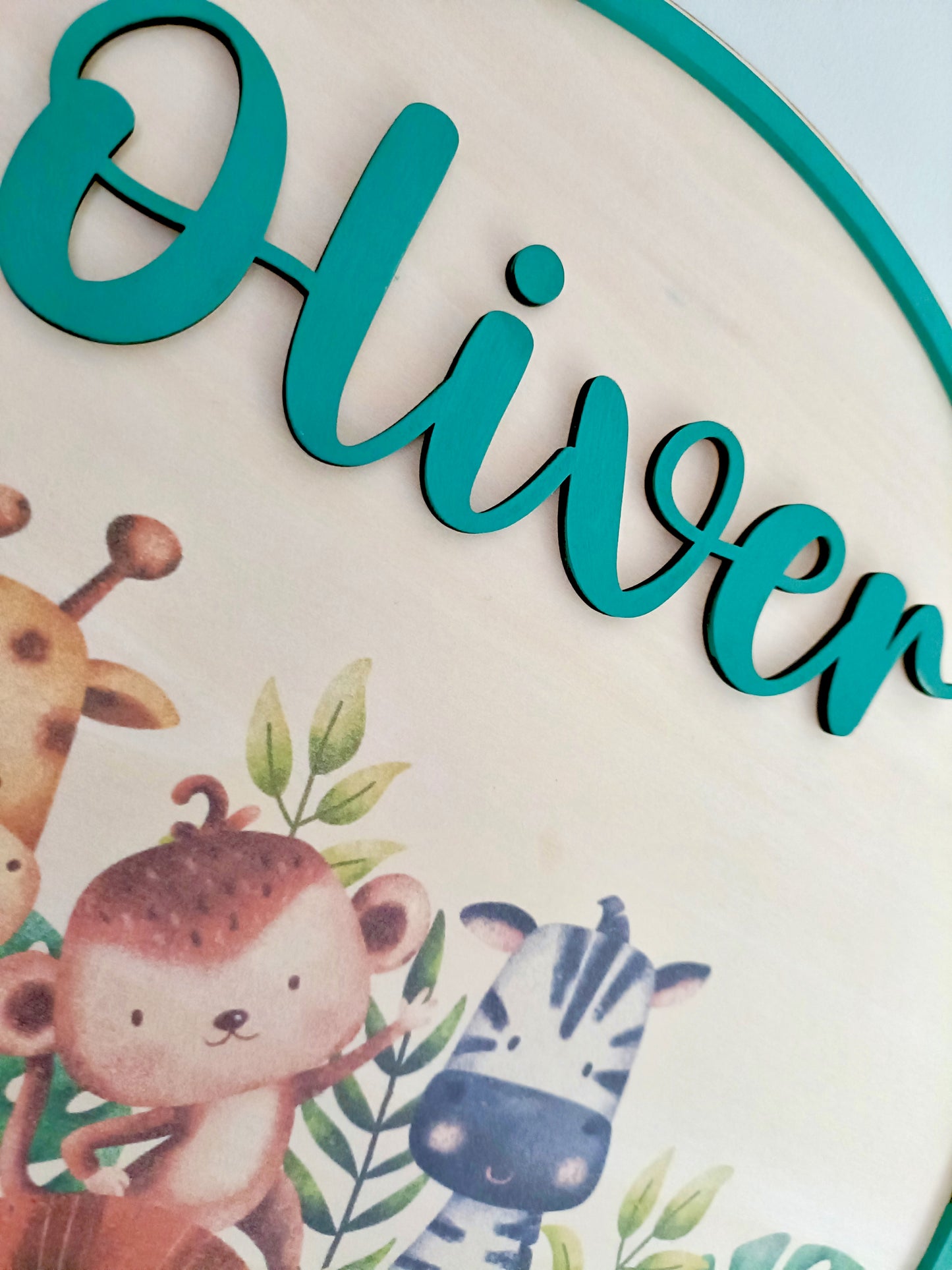 Personalised Safari Animal Nursery Plaque | Jungle Animals Wall Decor | Baby Name Sign
