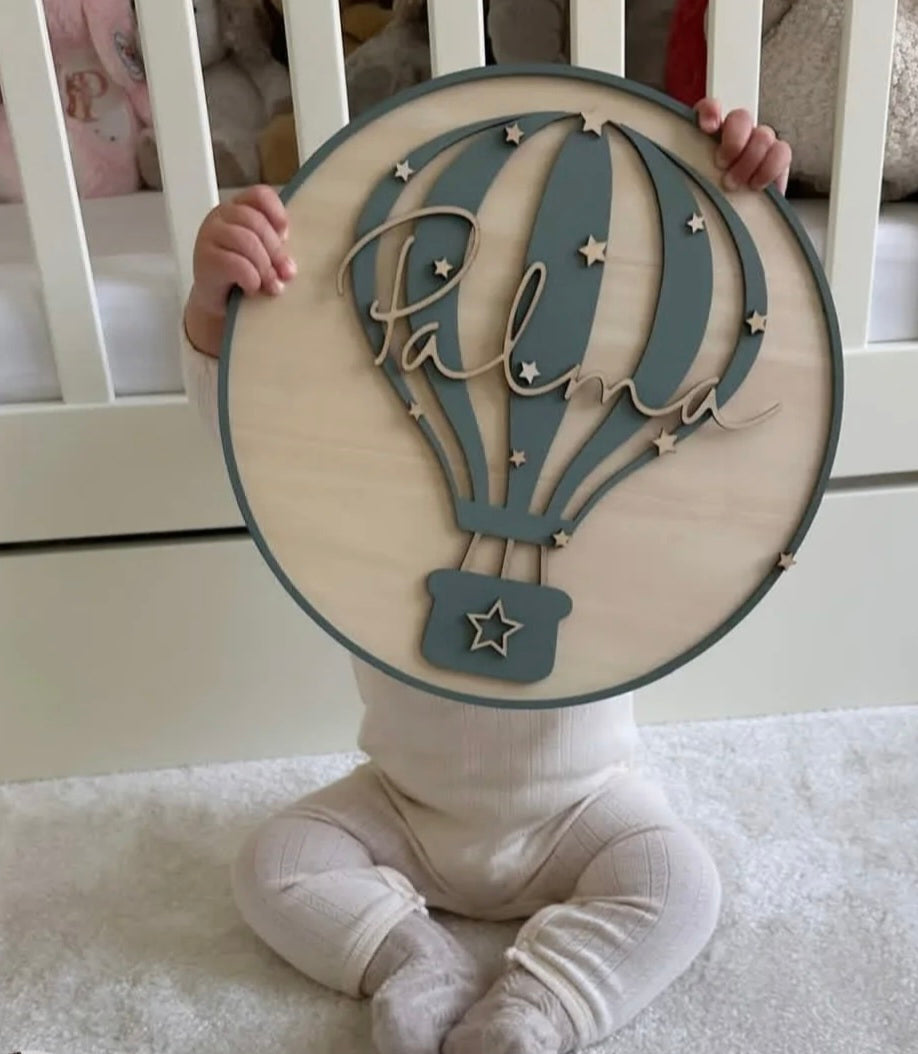 Personalised Wooden Hot Air Balloon Wall Decor - Nursery Name Sign | Nursery Wall Decor