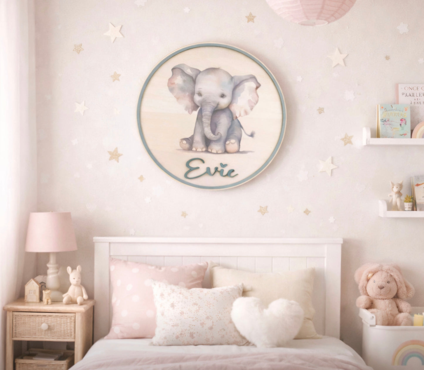 Personalised Wooden Elephant Nursery Wall decor - Baby Name Door Sign