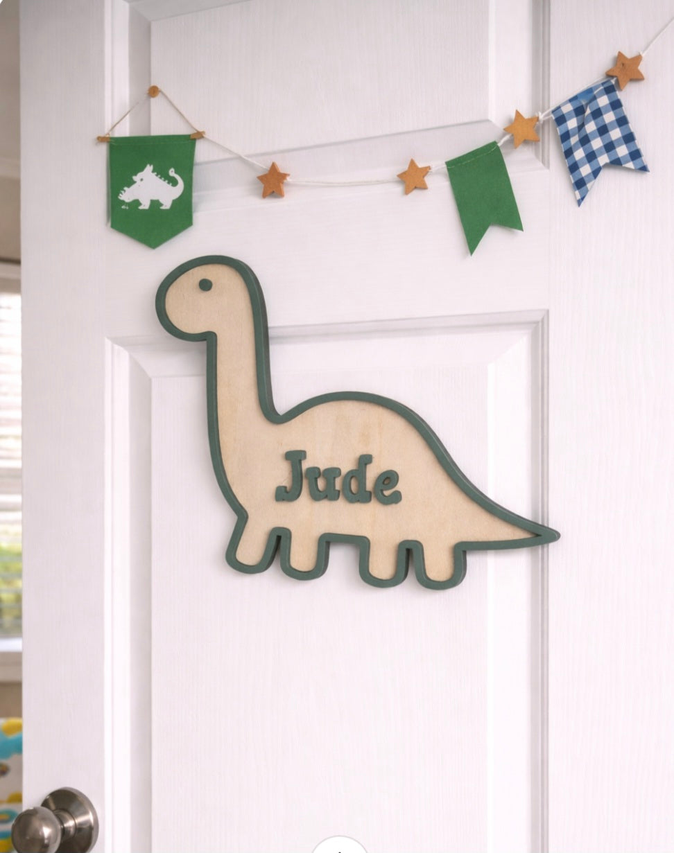 Personalised Dinosaur Door Plaque | Kids Bedroom Name Sign | Nursery Door Sign | Custom Wooden Dino Name Plaque | Children's Name Decor