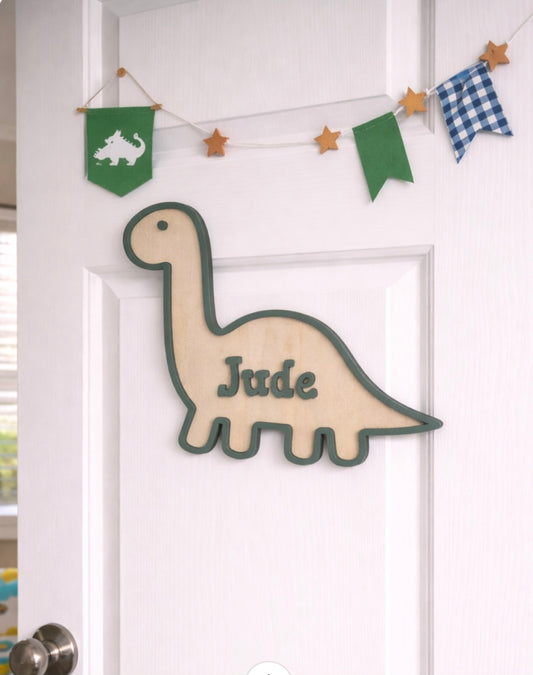 Personalised Dinosaur Door Plaque | Kids Bedroom Name Sign | Nursery Door Sign | Custom Wooden Dino Name Plaque | Children's Name Decor