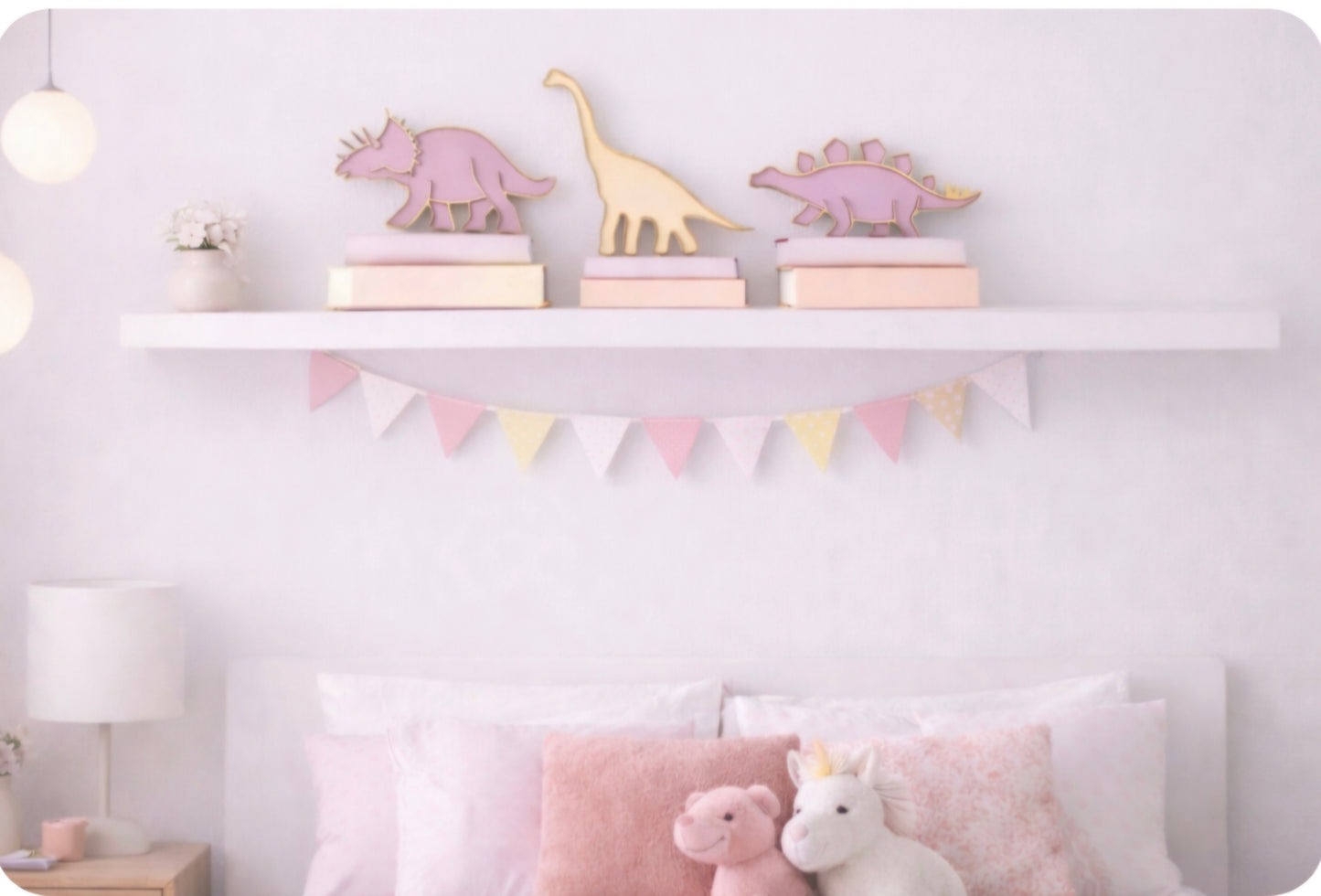 Girls Dinosaur Wall Plaques Set of 3 - cute Pastel Dino Nursery & Bedroom Wall Decor