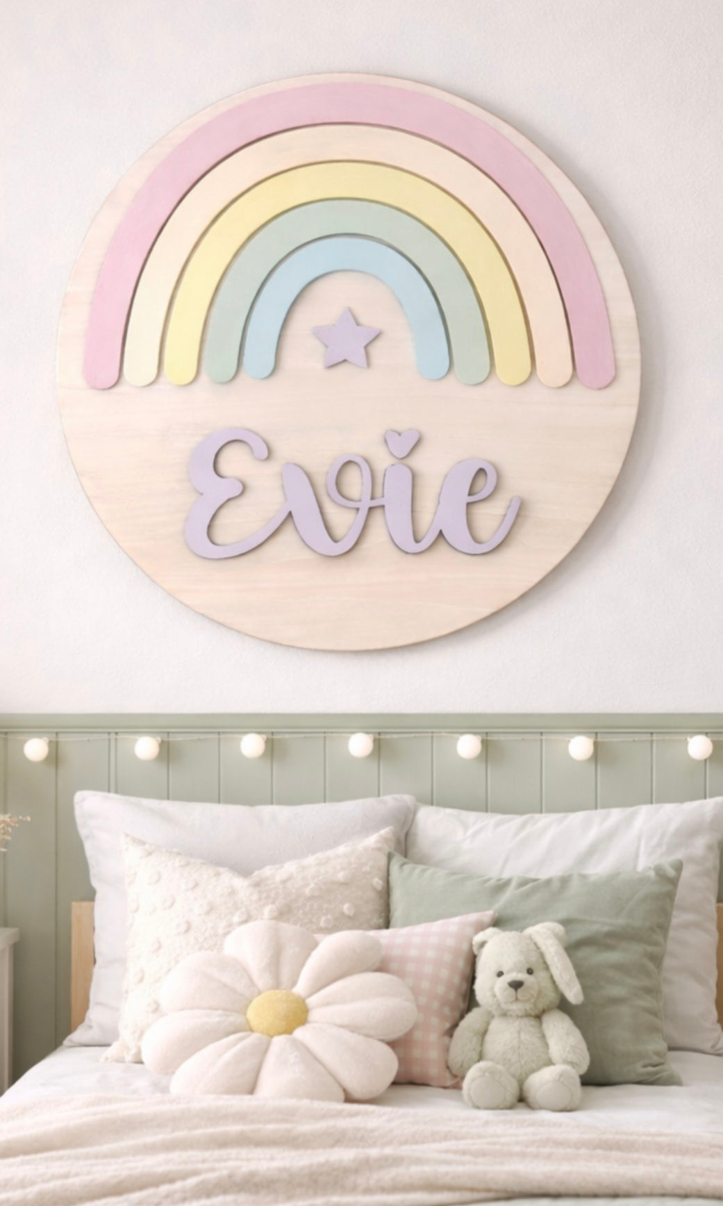 Personalised Rainbow Nursery Name Sign | Wooden Wall Plaque