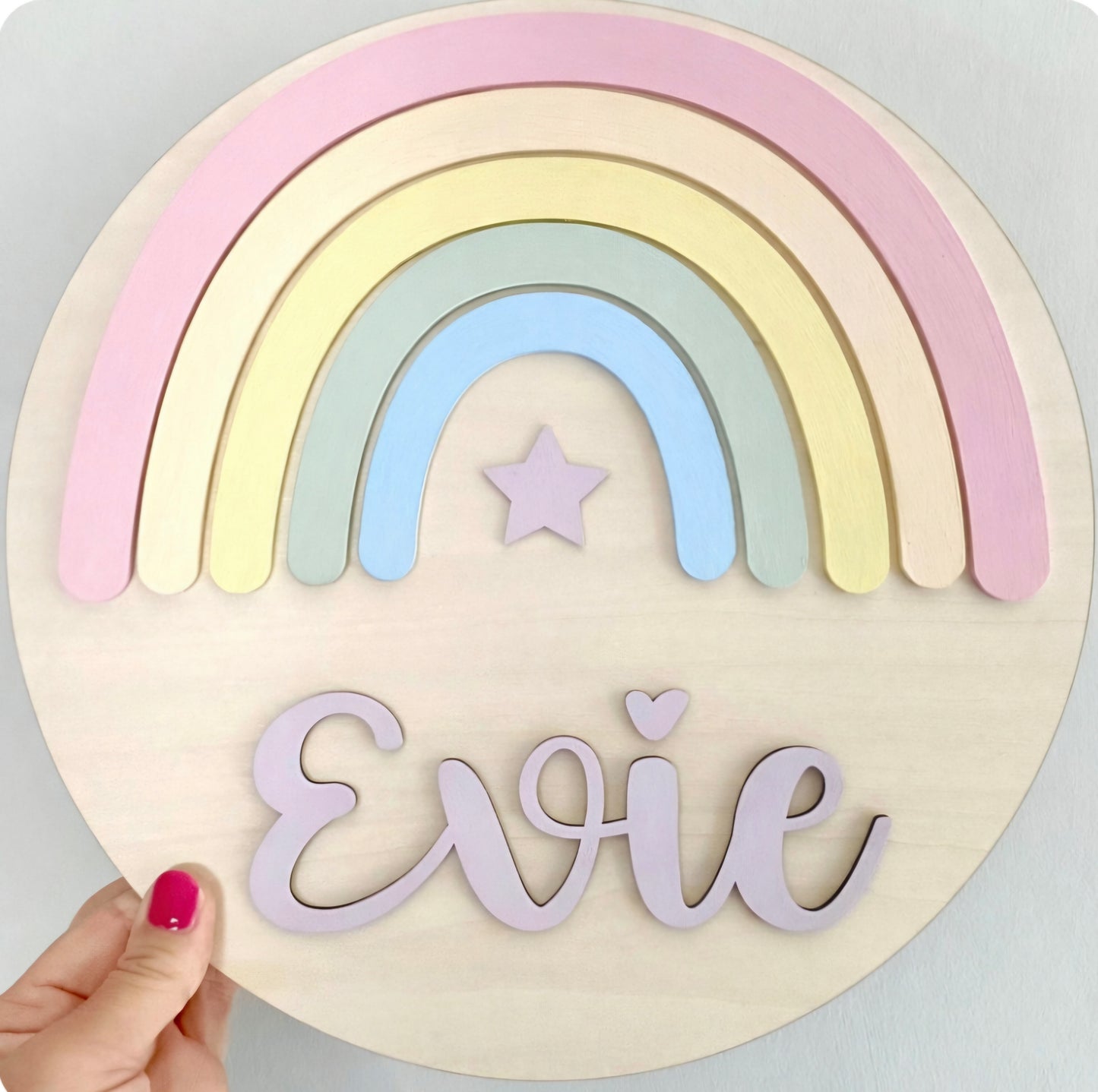 Personalised Rainbow Nursery Name Sign | Wooden Wall Plaque