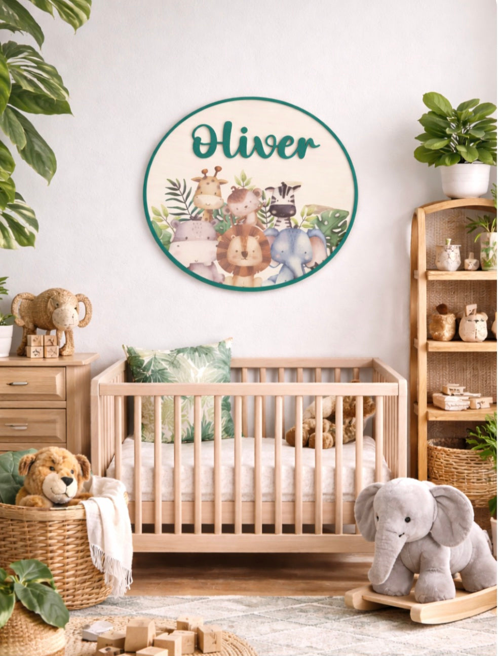 Personalised Safari Animal Nursery Plaque | Jungle Animals Wall Decor | Baby Name Sign