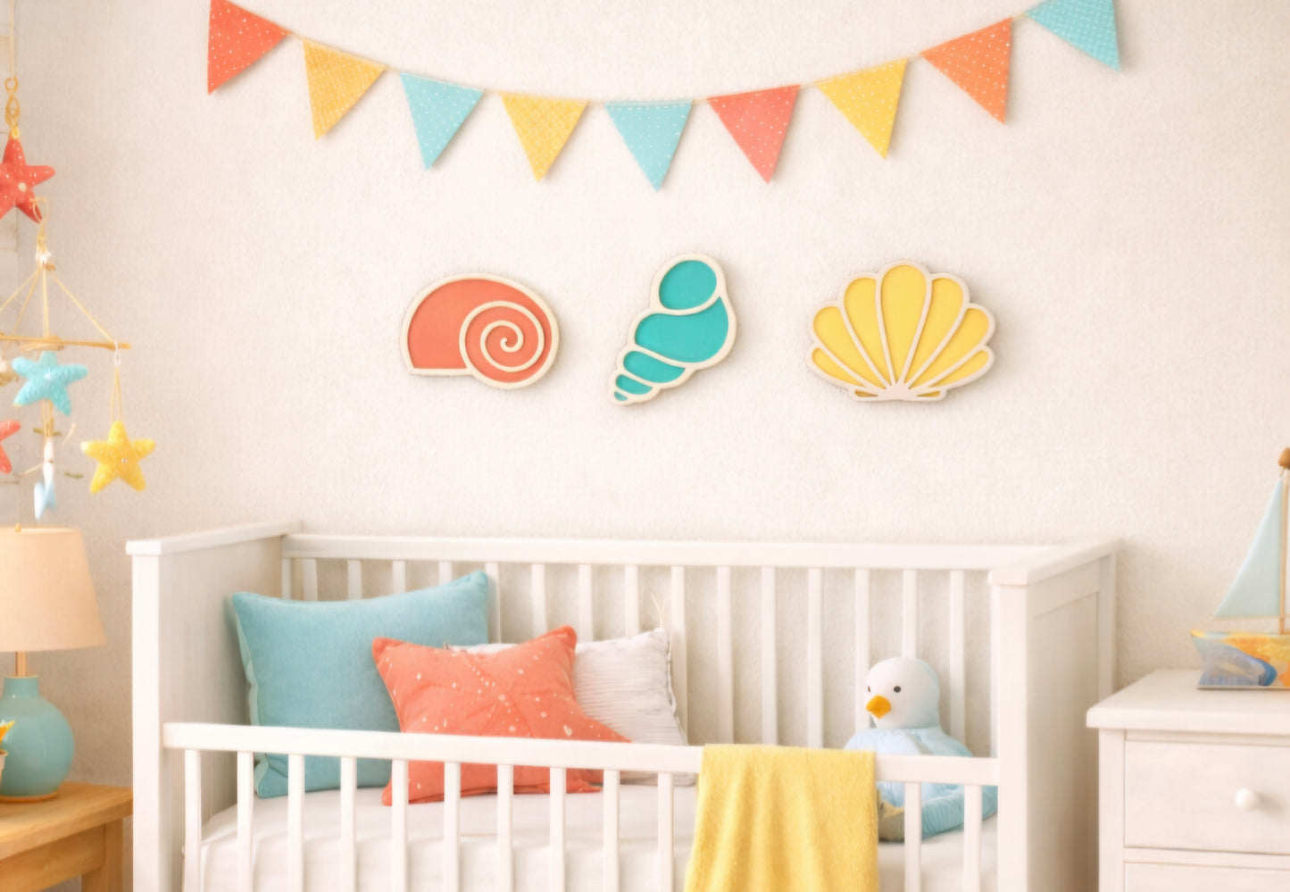 Wooden Seashell Wall Decor Set of 3 - Costal Beach Nautical Wall Decor