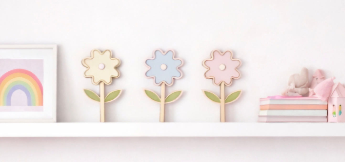 Pastel Wooden Flower Wall Plaques - Nursery Wall Decor Set